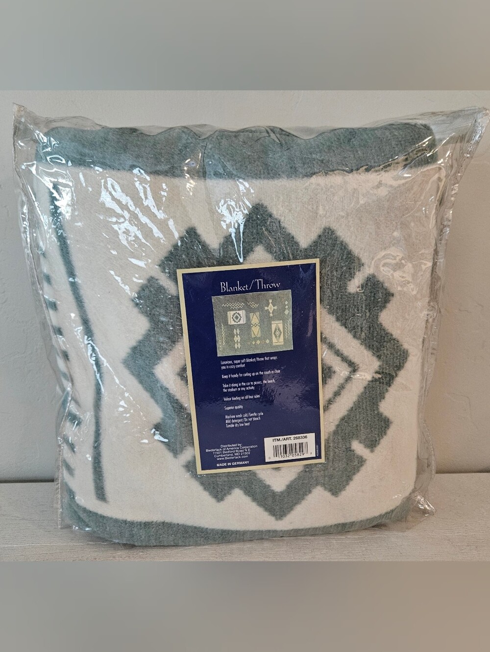 Vintage Biederlack Southwest Aztec Native Throw Blanket Teal/Ivory 60"x80” New